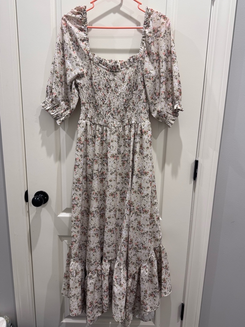 Light Green Floral Smocked Maxi Dress